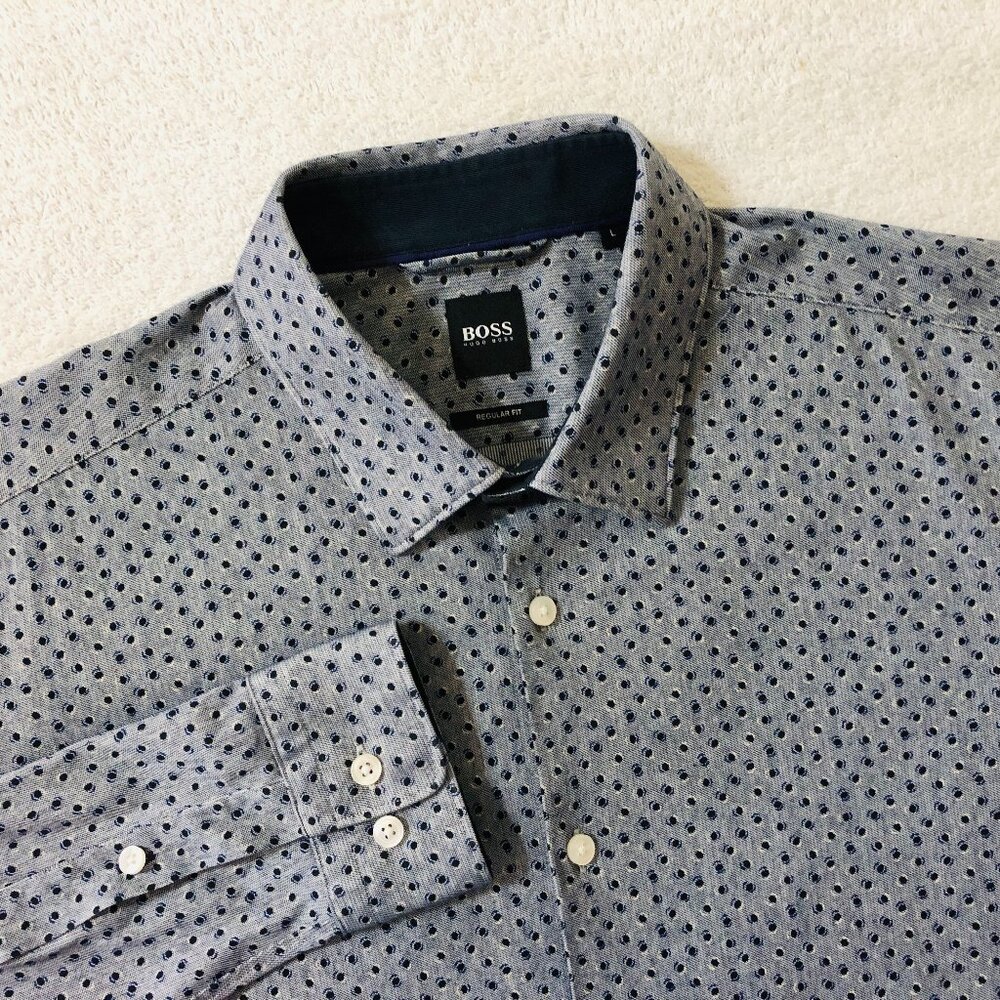 Hugo Boss Men's Size Large Geometric Button Front Long Sleeve Shirt
